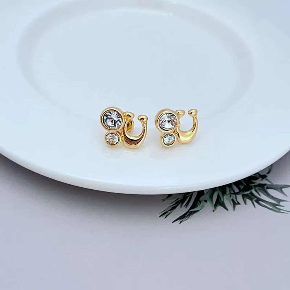 Coach Rhinestone Geometric Round Letter Metal Stud Earrings